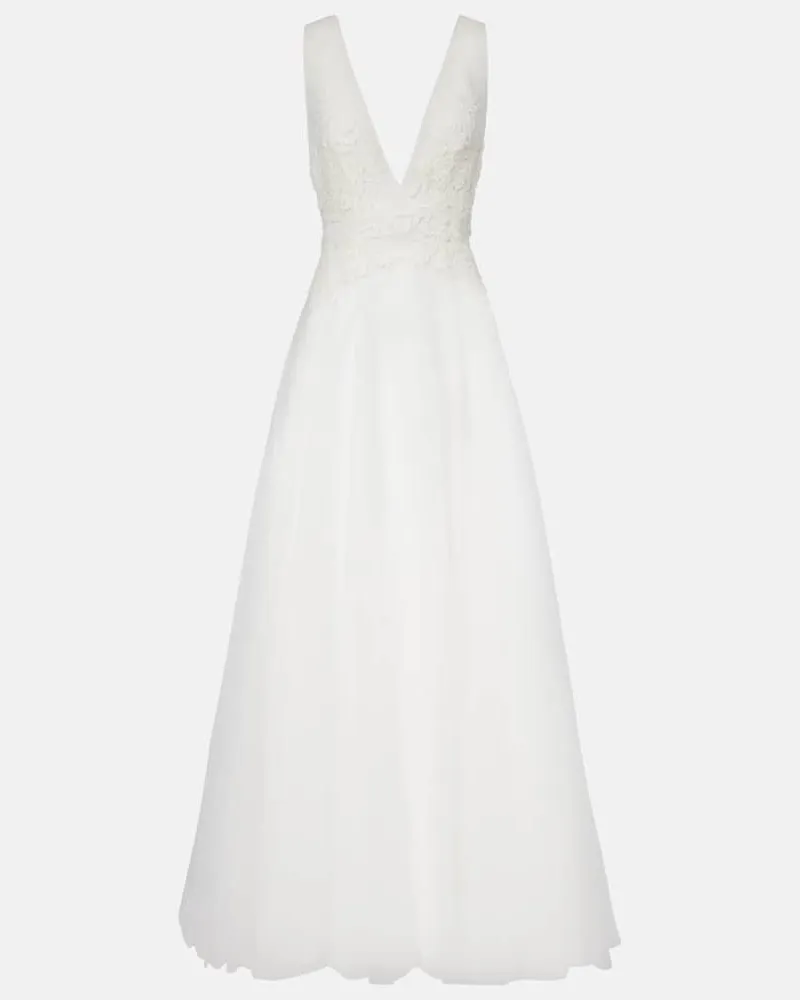 COSTARELLOS Verzierte Robe Graciella aus Tüll Weiß
