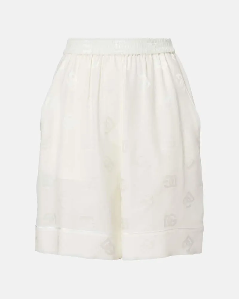 Dolce & Gabbana Shorts DG aus Seidensatin Weiß