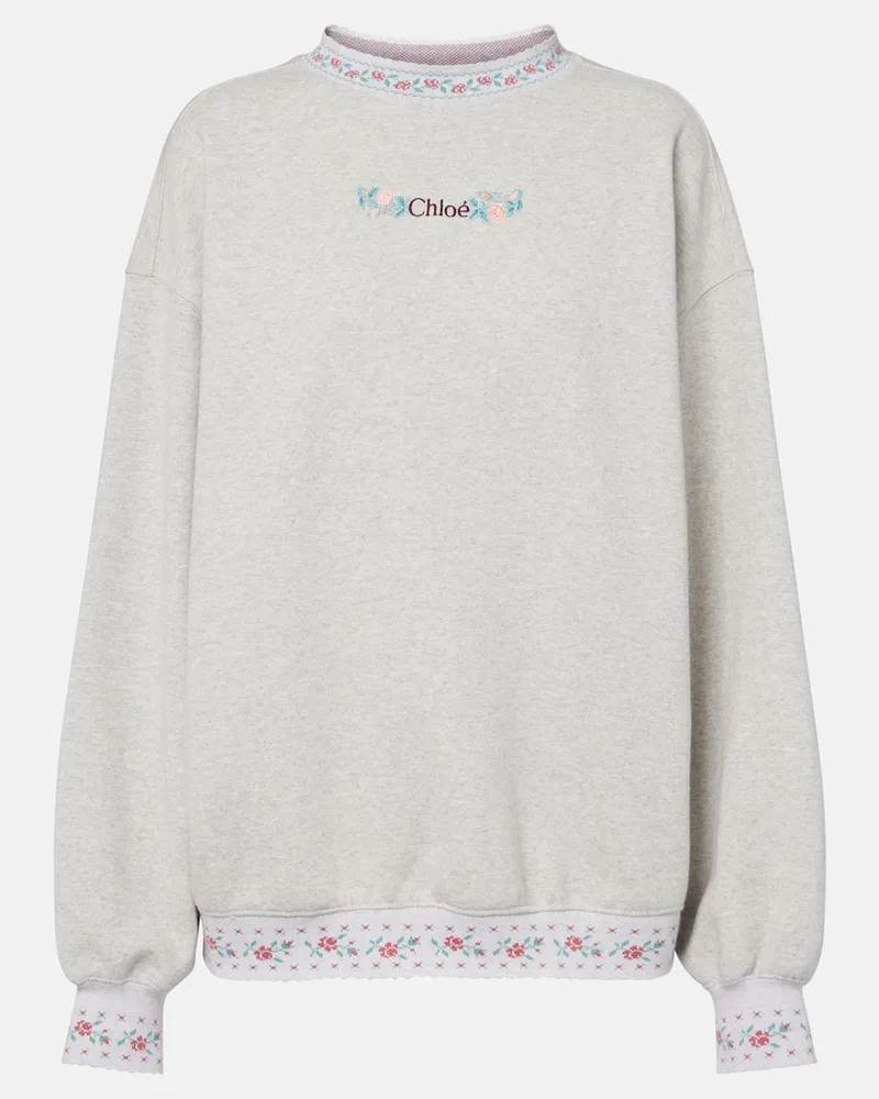 Chloé Chloé Besticktes Sweatshirt aus Baumwoll-Jersey Grau