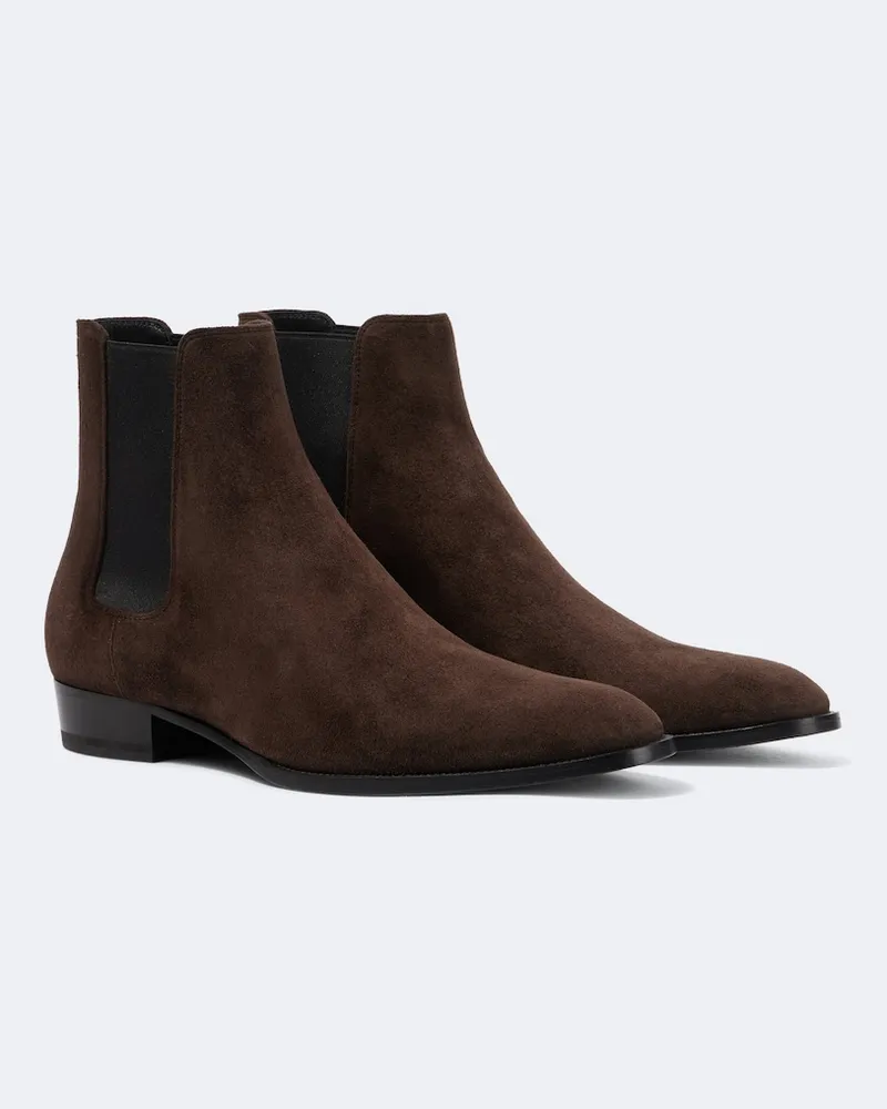 Saint Laurent Chelsea Boots Wyatt aus Veloursleder Braun