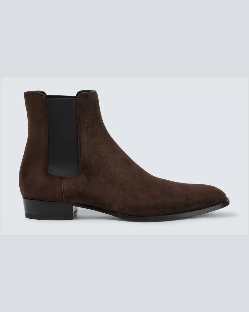 Saint Laurent Chelsea Boots Wyatt aus Veloursleder Braun