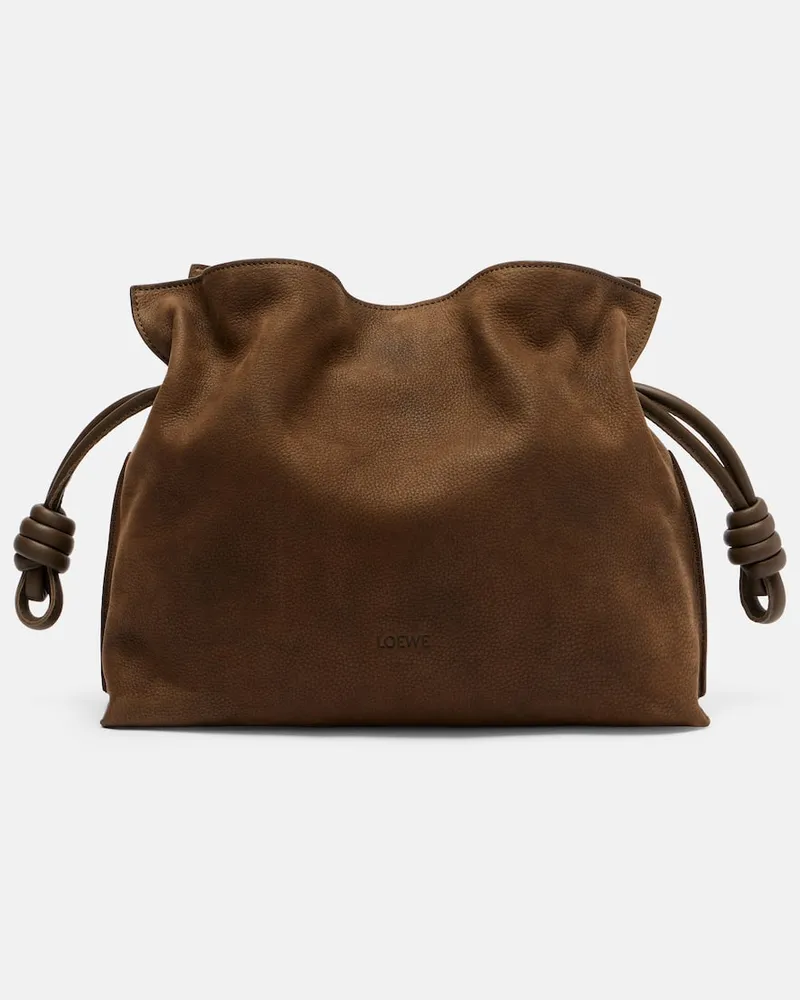 Loewe Clutch Flamenco Medium aus Veloursleder Braun