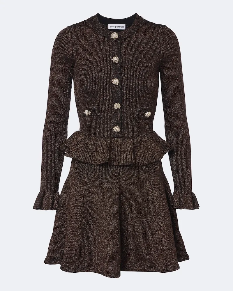 Self-Portrait Minikleid aus Rippstrick mit Lurex Braun