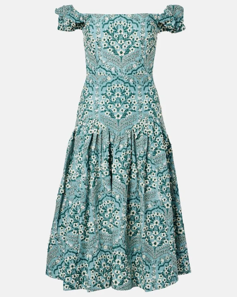 AGUA BENDITA Besticktes Midikleid Siembra aus Baumwolle Grün
