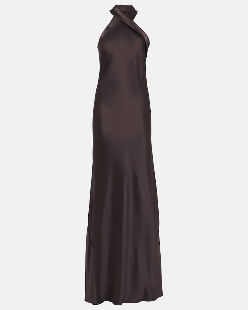 GALVAN Maxikleid Pandora aus Satin Braun