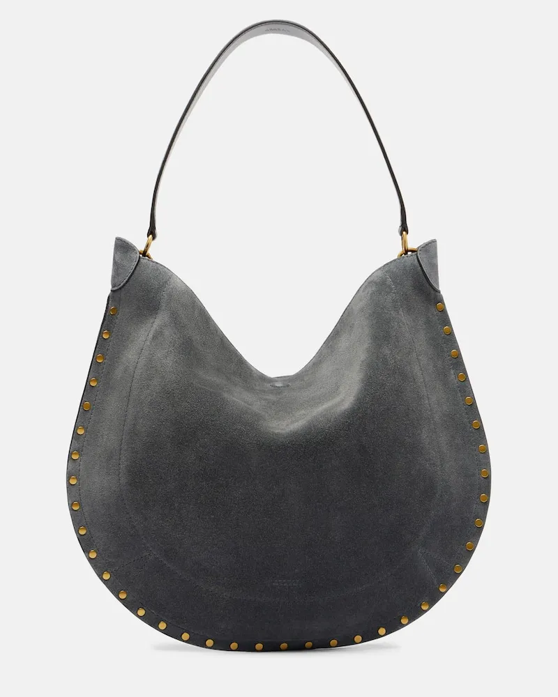 Isabel Marant Schultertasche Oskan Soft Medium aus Veloursleder Grau