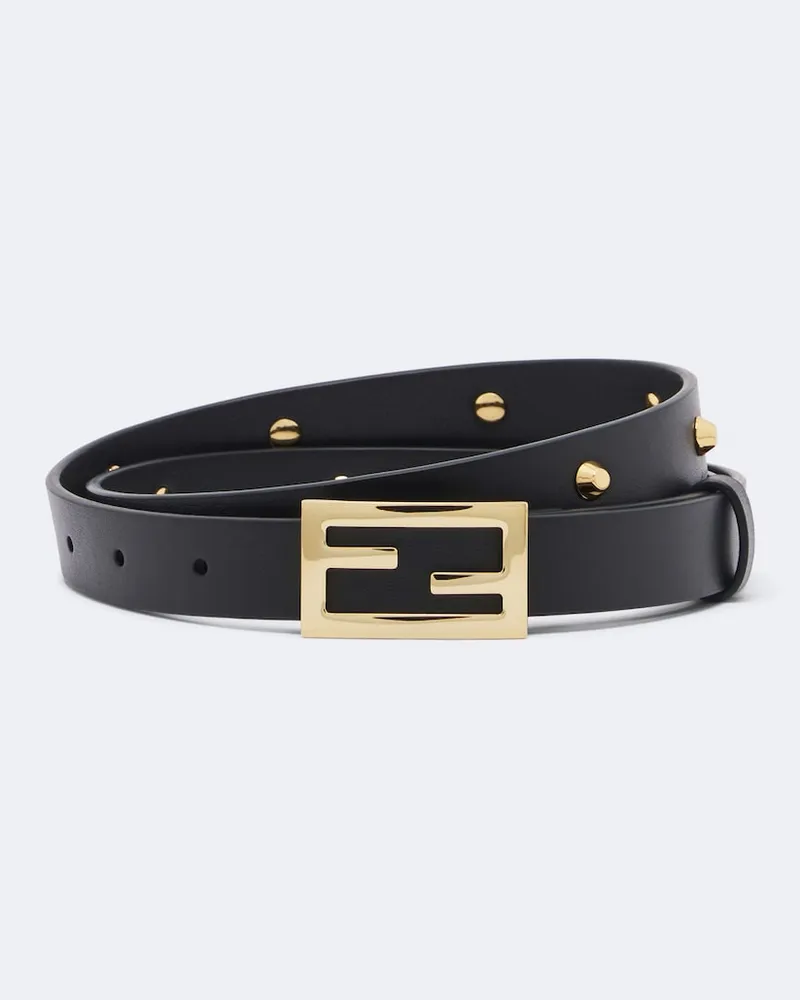 Fendi Verzierter Gürtel FF aus Leder Schwarz