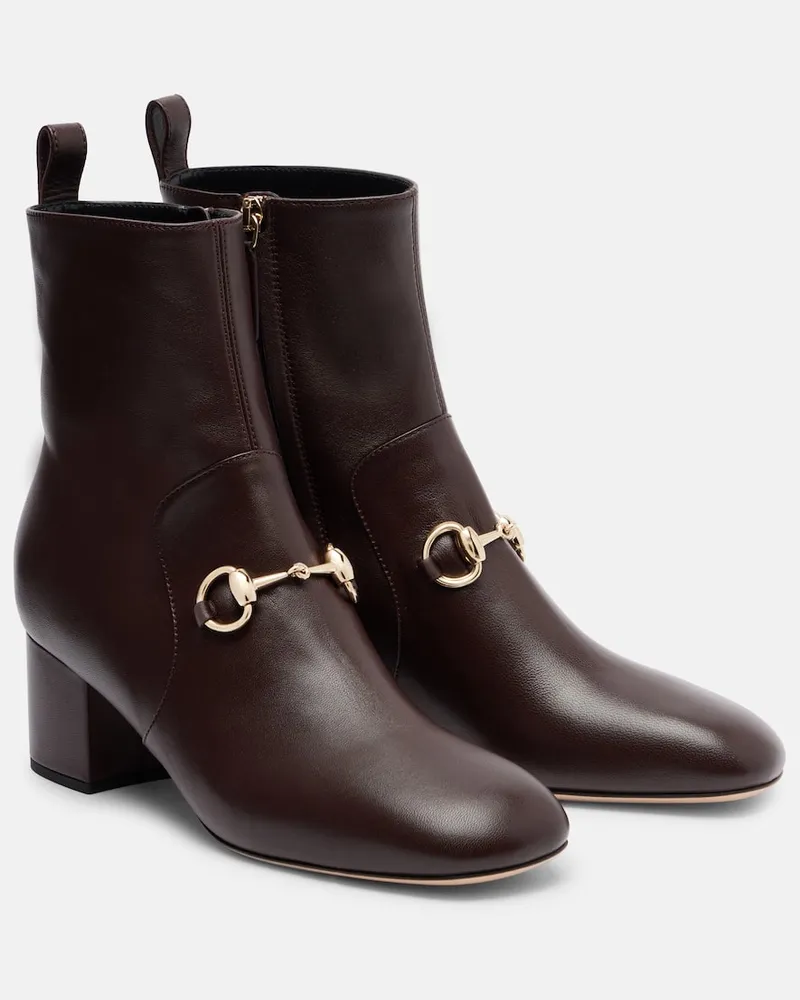 Gucci Ankle Boots Horsebit aus Leder Braun