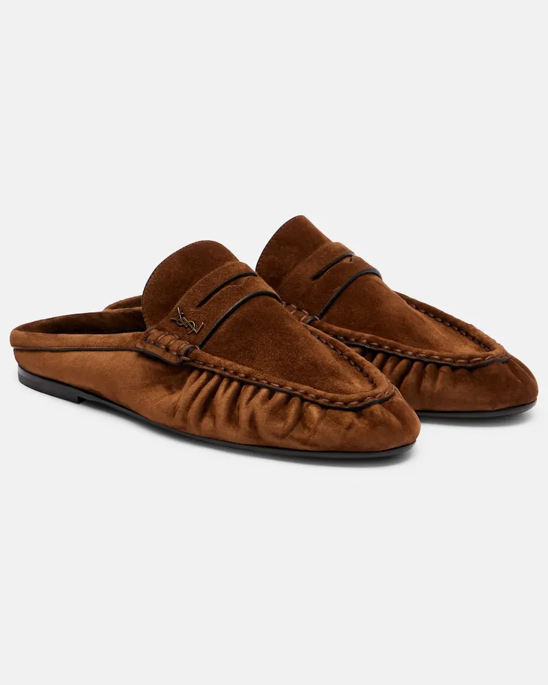 Saint Laurent Slippers Le Loafer aus Veloursleder Braun