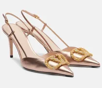 Slingback-Pumps VLogo aus Metallic-Leder