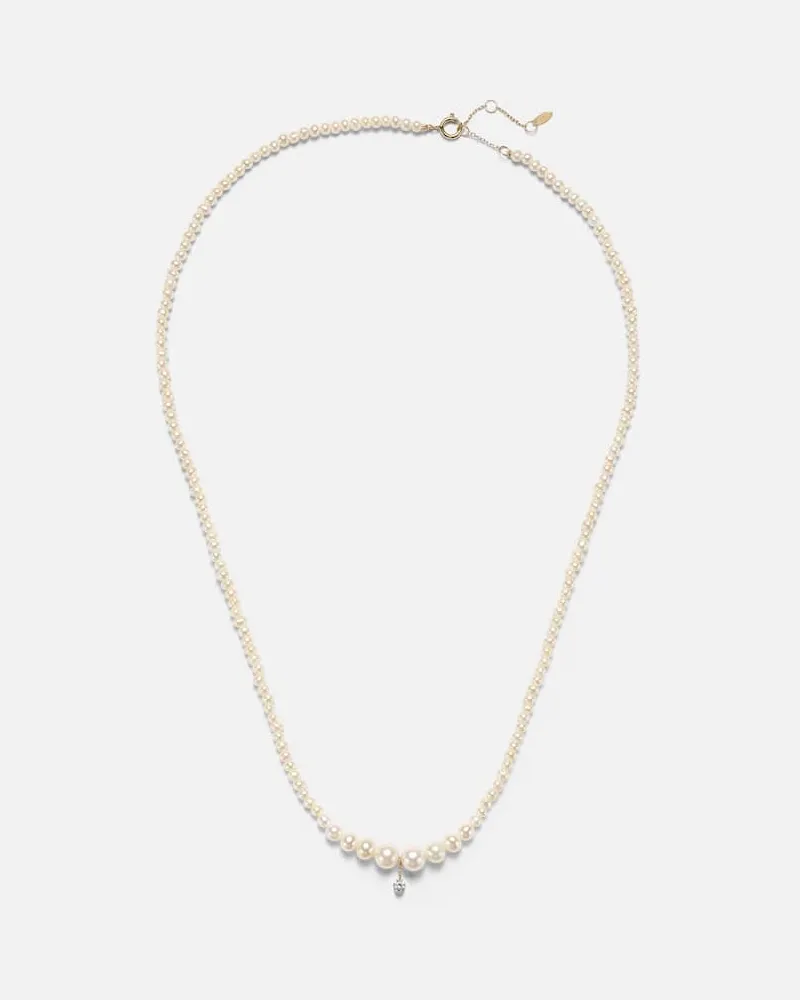 PERSEE Persée Halskette Gradient aus Perlen mit 18kt Gelbgold und Diamant Gold