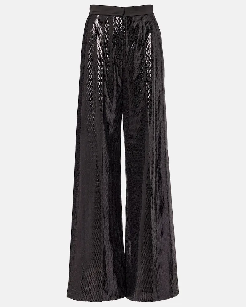Elie Saab Weite Hose aus Satin mit Pailletten Schwarz