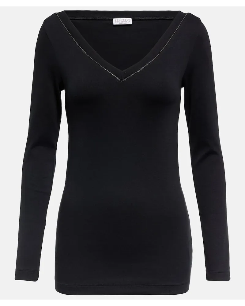 Brunello Cucinelli Longsleeve aus einem Baumwollgemisch Schwarz