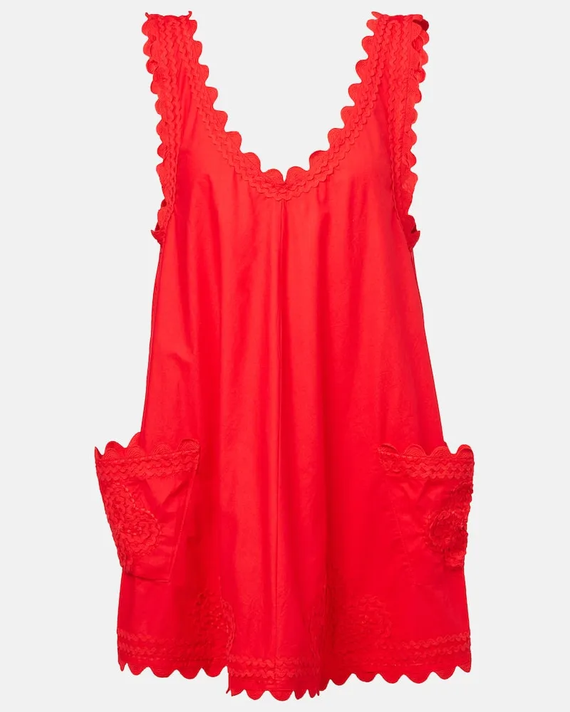 Juliet Dunn Besticktes Minikleid aus Baumwollpopeline Rot