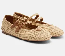 Mary-Jane-Ballerinas aus Häkelstrick mit Leder