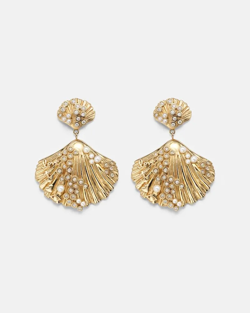 Sydney Evan Ohrringe Scallop Shell mit 14kt Gelbgold (585/1000) mit Diamanten und Perlen Gold