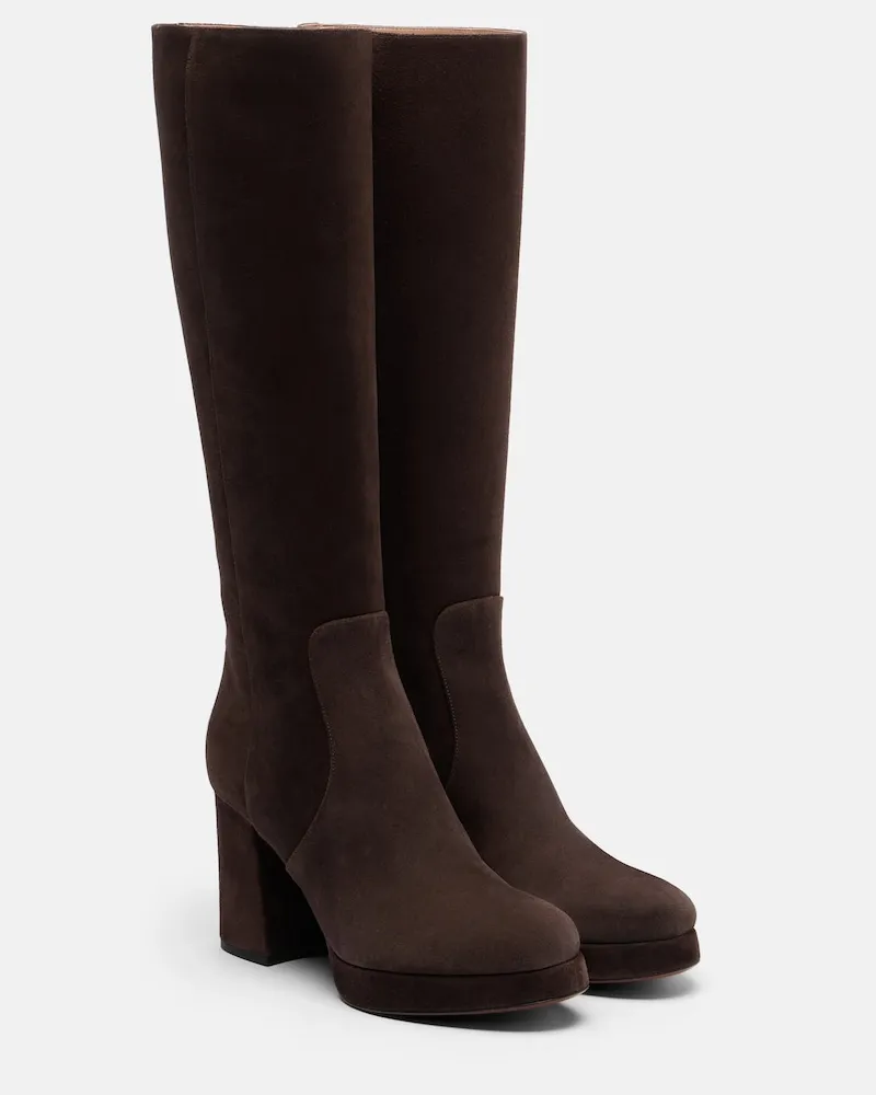 Valentino Garavani Stiefel Fawcette VLogo aus Veloursleder Braun