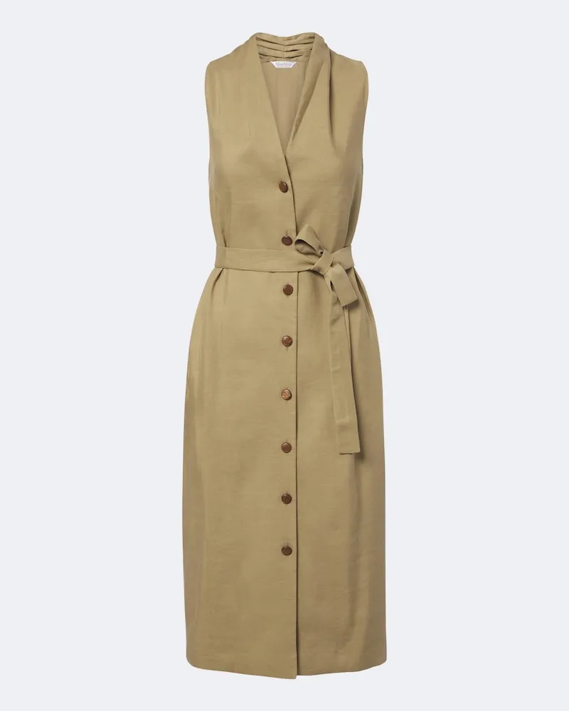 Max Mara Midikleid aus Leinen und Seide Beige