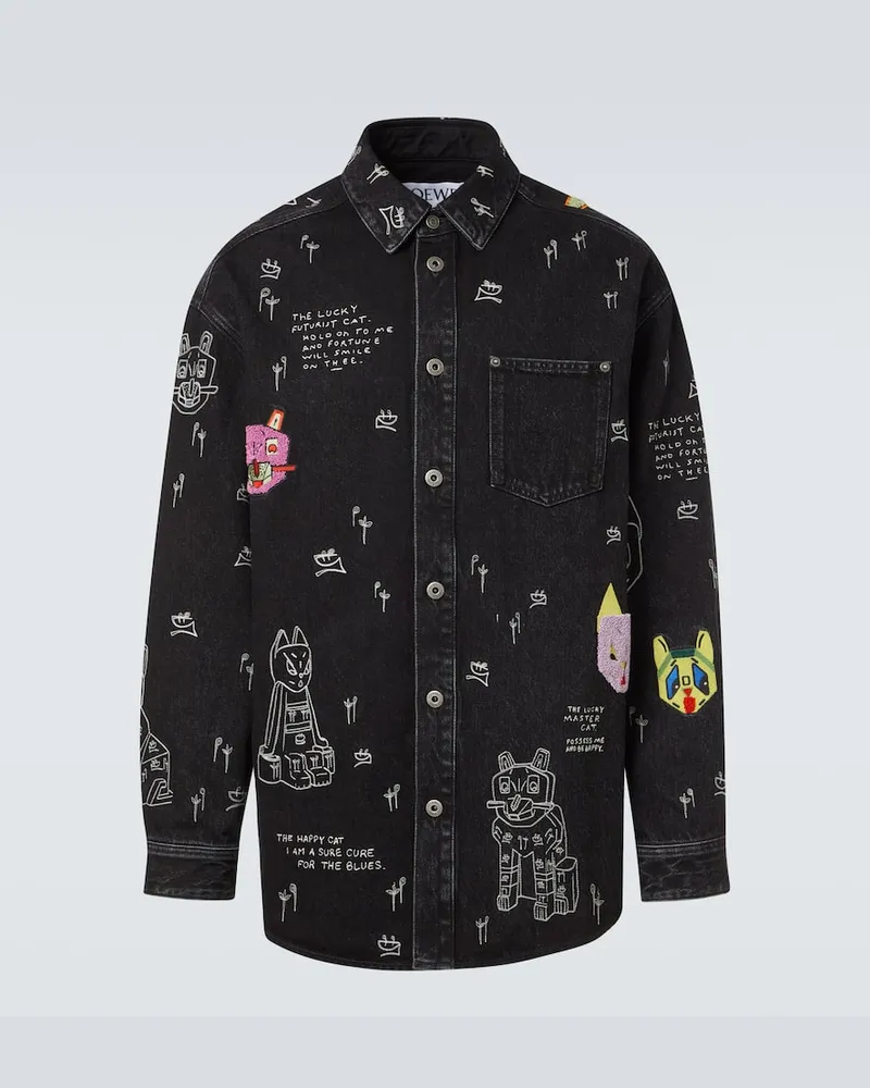 Loewe X Louis Wain Bestickte Hemdjacke aus Denim Schwarz