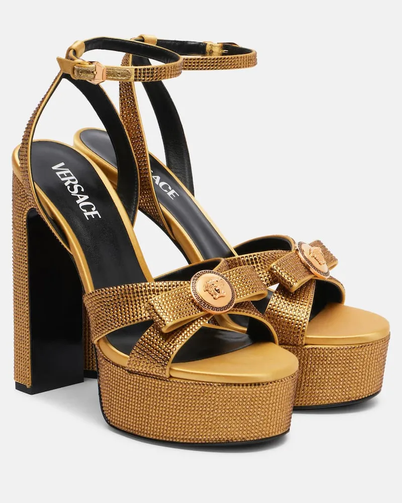 Versace Plateausandalen Gianni Ribbon 140 mit Kristallen Gold