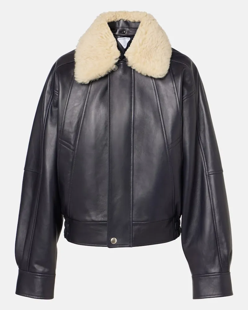 Bottega Veneta Blouson aus Leder mit Shearling Blau