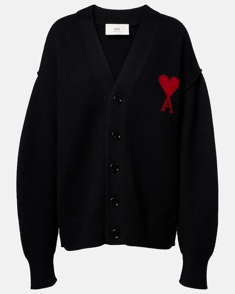 AMI Paris Cardigan Ami de Cœur aus Schurwolle Schwarz