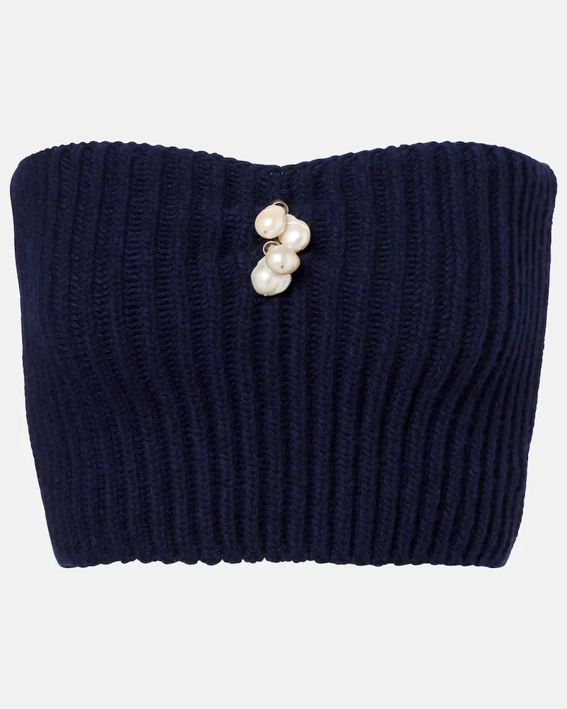 Prada Verziertes Cropped-Top aus Wolle und Kaschmir Blau