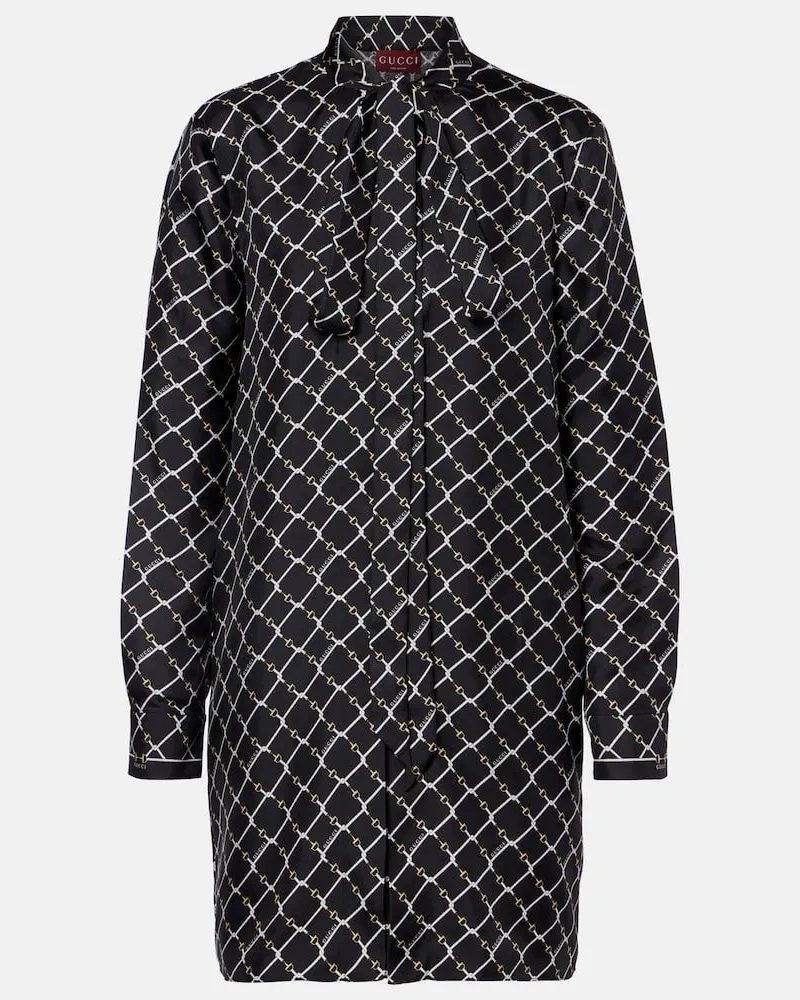 Gucci Bedrucktes Minikleid aus Seide Schwarz