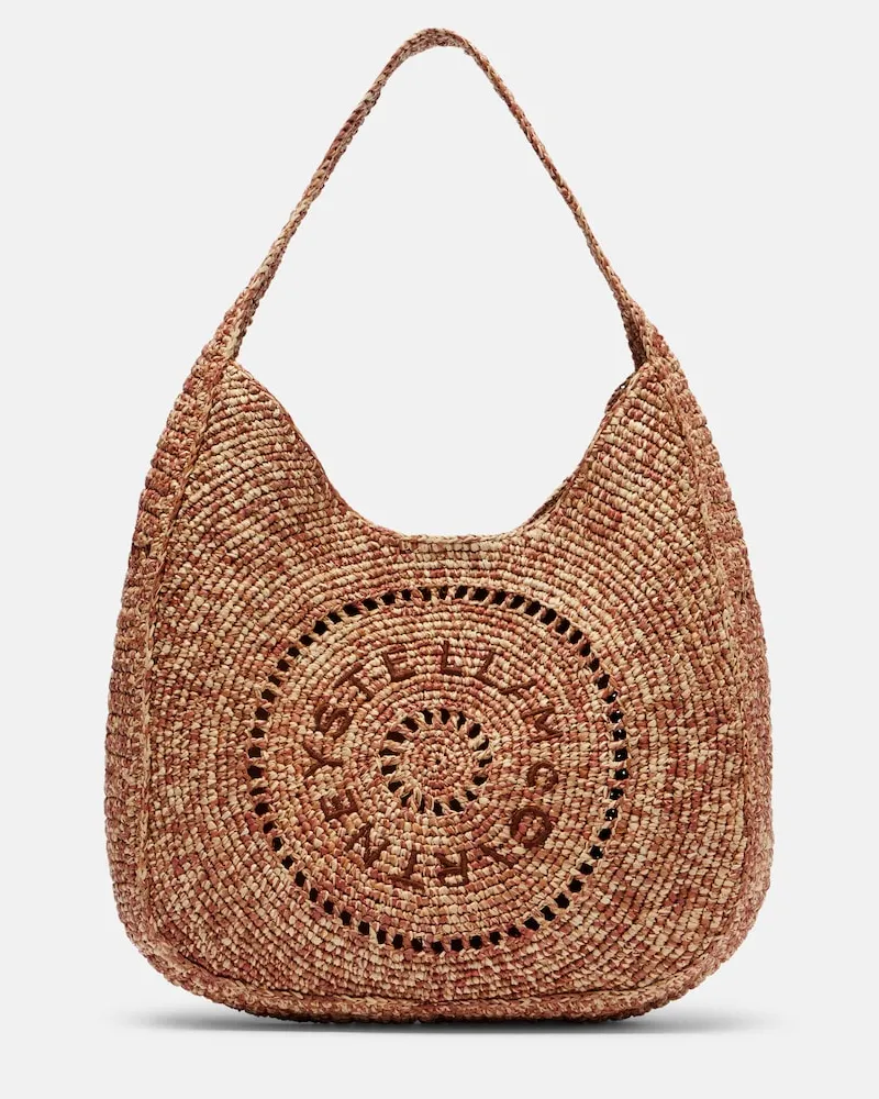 Stella McCartney Messenger Bag aus Raffiabast Beige