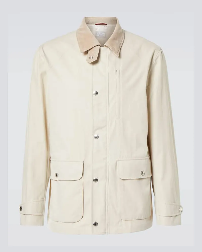 Brunello Cucinelli Feldjacke aus Gabardine mit Cord Weiss