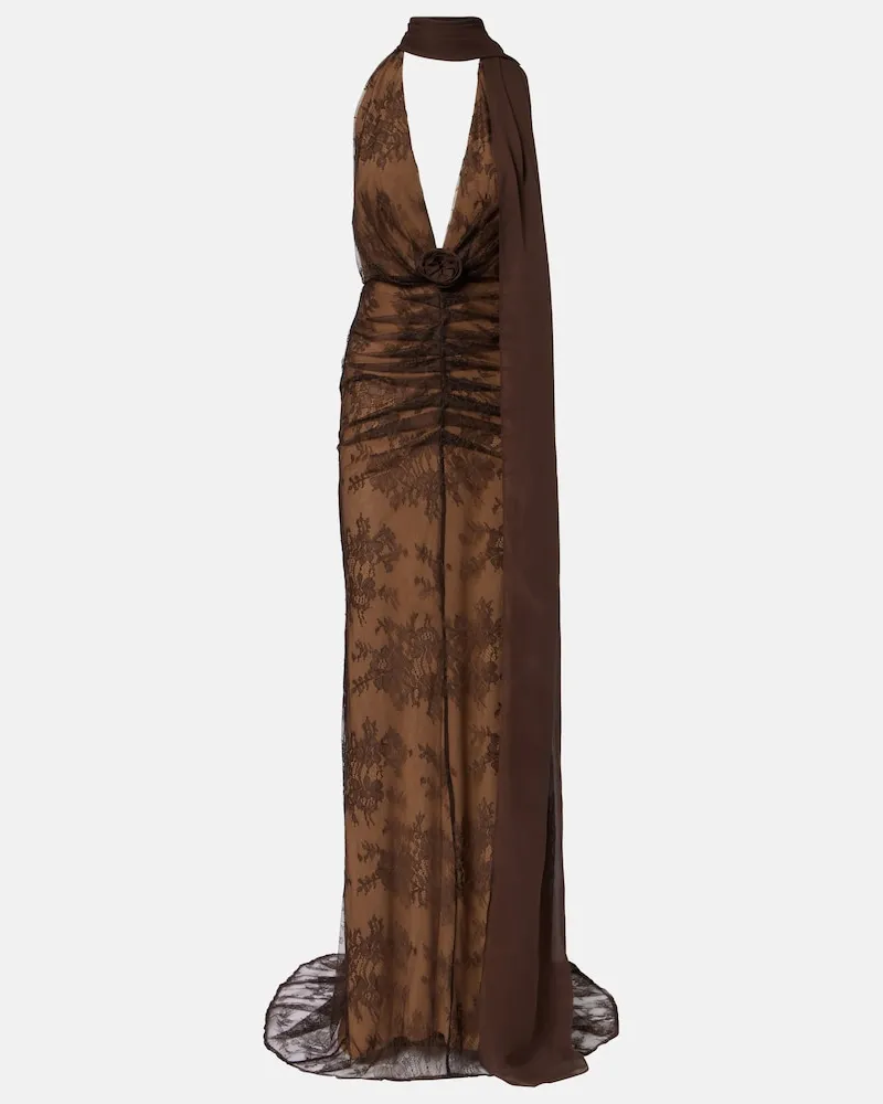 De La Vali Maxikleid Amora aus Spitze Braun