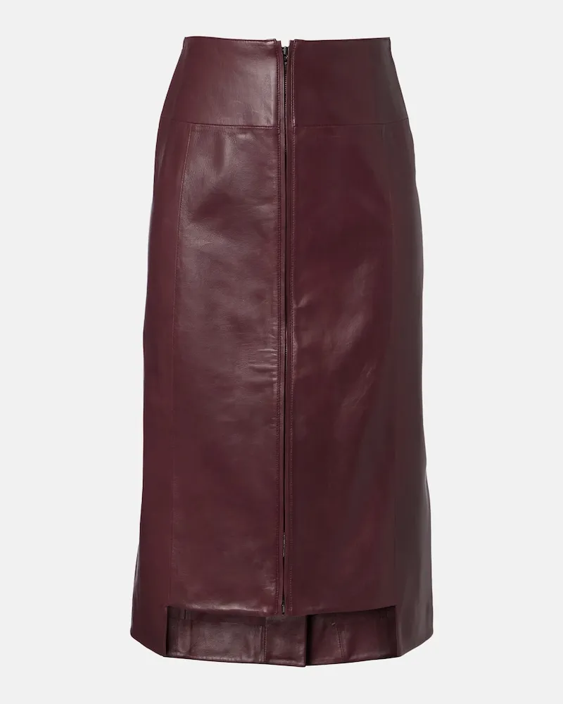 Victoria Beckham Midirock aus Leder Burgunderrot
