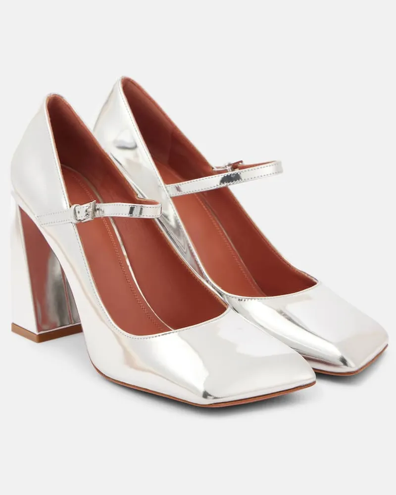 Amina Muaddi Mary-Jane-Pumps Charlotte 95 aus Leder Silber