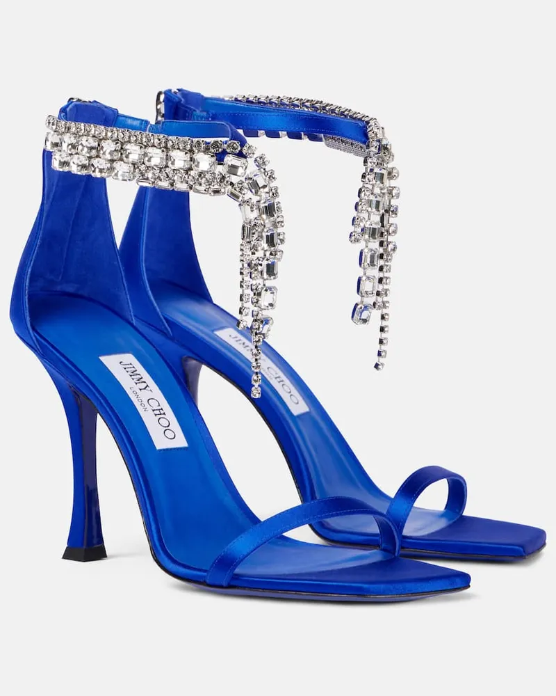 Jimmy Choo Sandalen Verity 100 aus Satin mit Kristallen Blau
