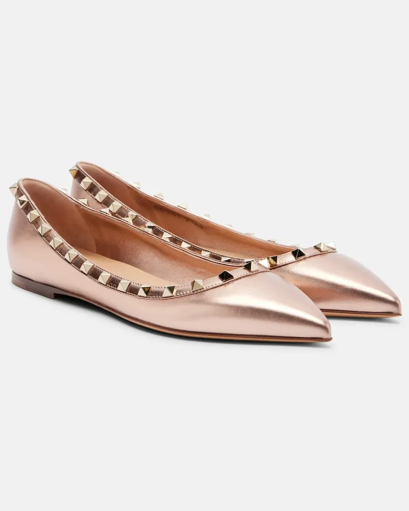 Valentino Garavani Ballerinas Rockstud aus Metallic-Leder Pink