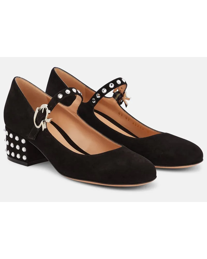 Gianvito Rossi Pumps Crystal Mary Ribbon 45 aus Veloursleder Schwarz