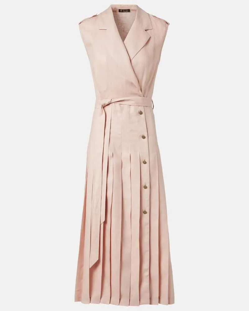 Loro Piana Midikleid Bryce aus Leinen Rosa