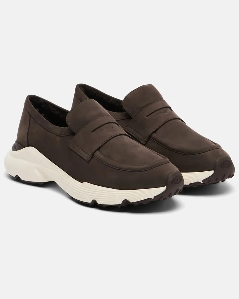 TOD'S Slip-Ons aus Leder mit Shearling Braun