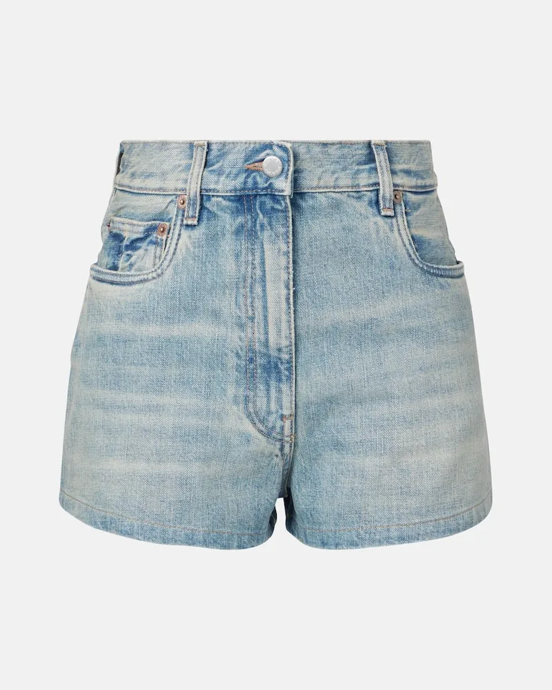 Prada High-Rise Jeansshorts Blau
