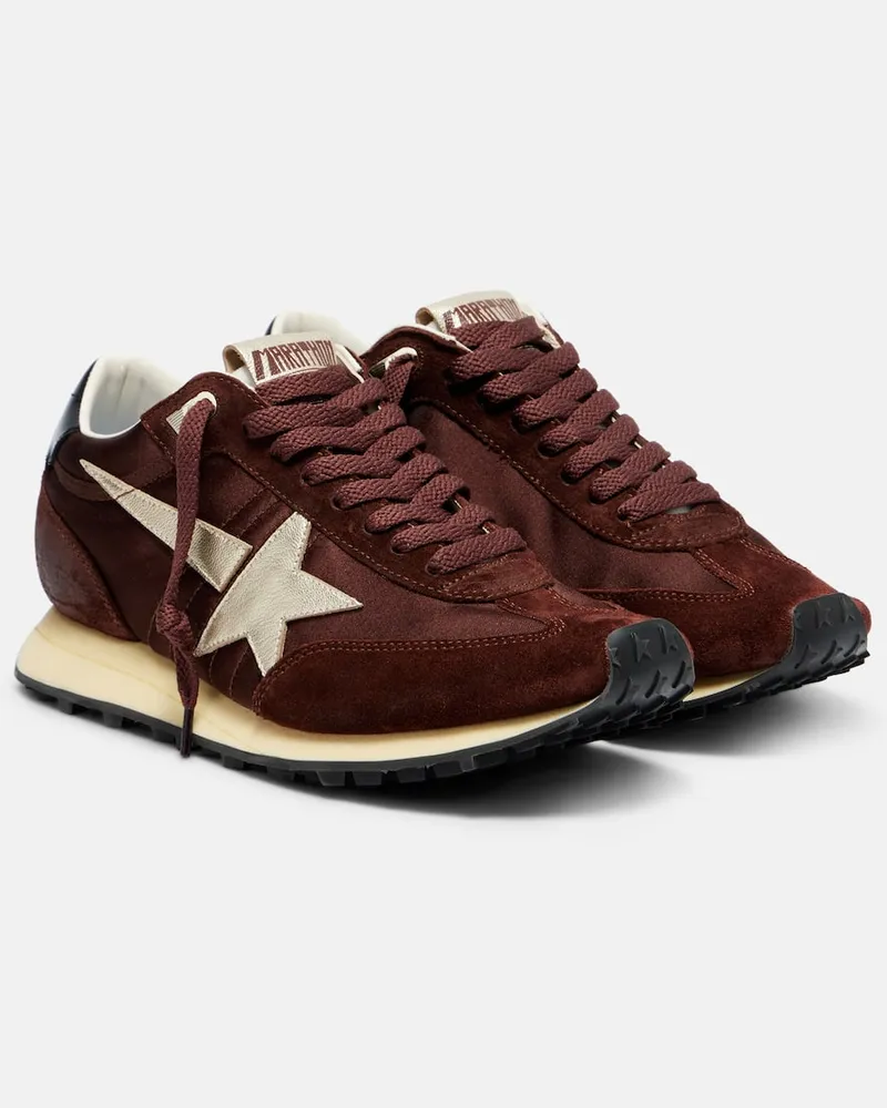 Golden Goose Sneakers Running Marathon aus Satin und Veloursleder Burgunderrot