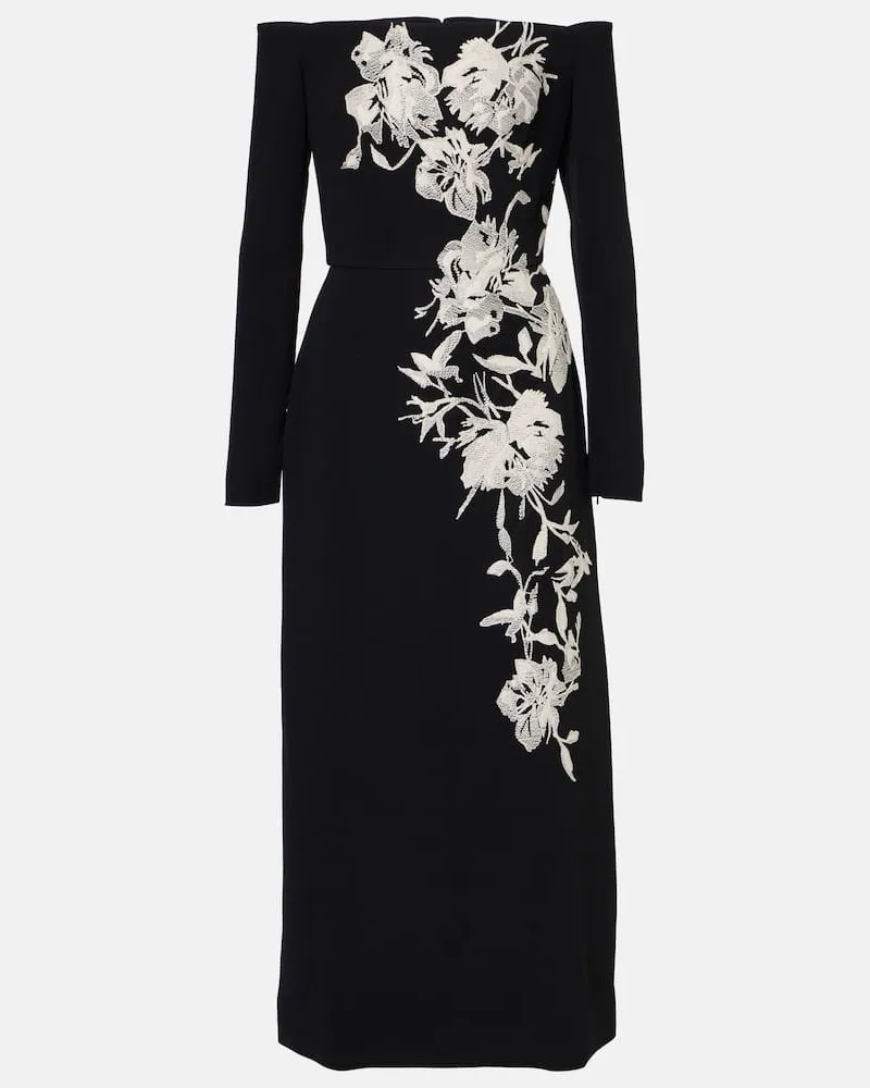 Elie Saab Besticktes Off-Shoulder-Midikleid Schwarz