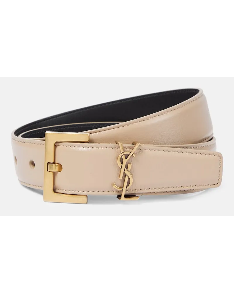 Saint Laurent Gürtel Cassandre aus Leder Beige