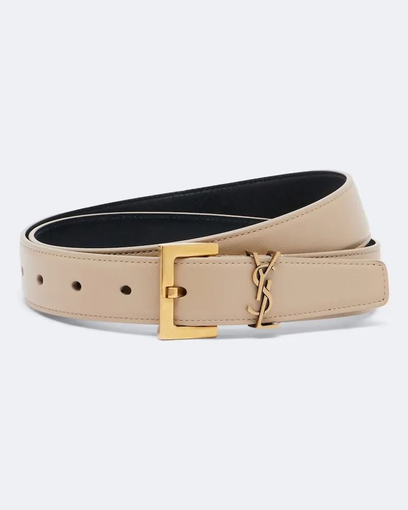 Saint Laurent Gürtel Cassandre aus Leder Beige