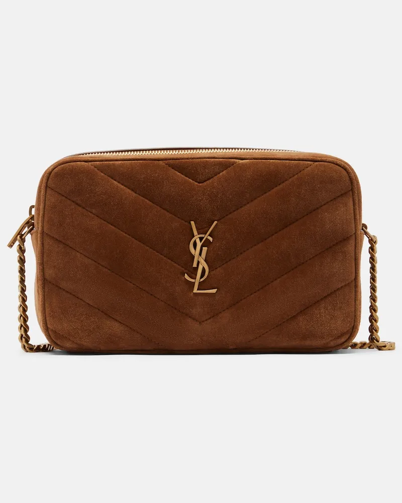 Saint Laurent Schultertasche Loulou Medium aus Veloursleder Braun