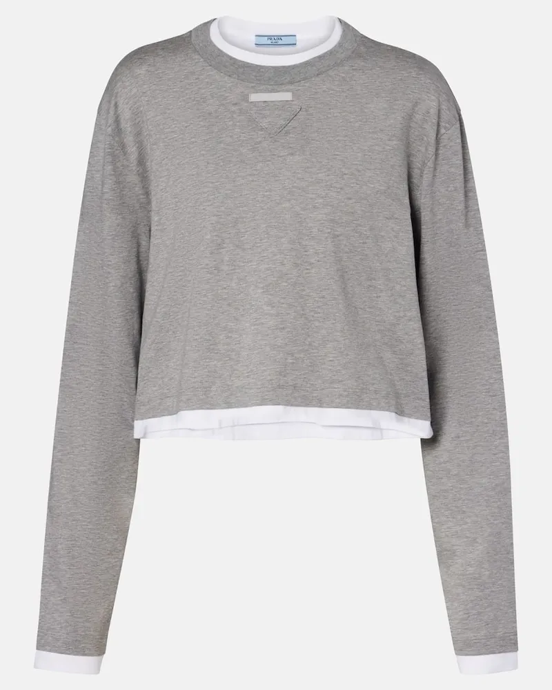Prada Cropped-Top aus Baumwoll-Jersey Grau