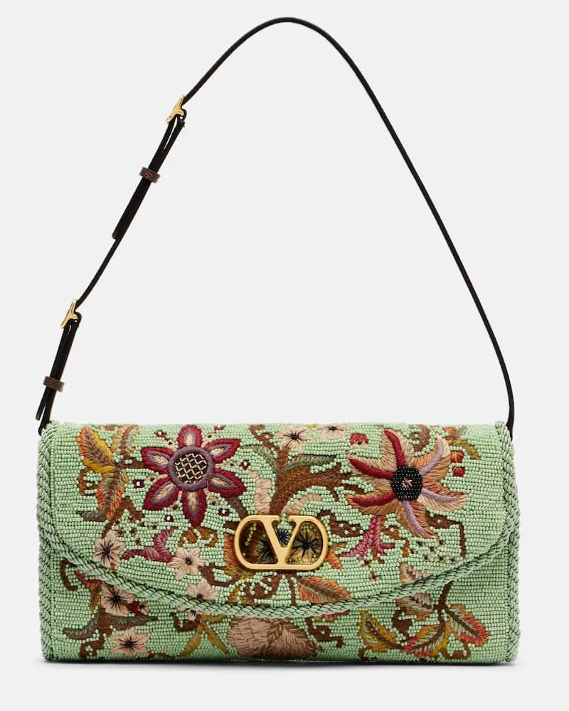 Valentino Garavani Verzierte Schultertasche DeVain Small Grün