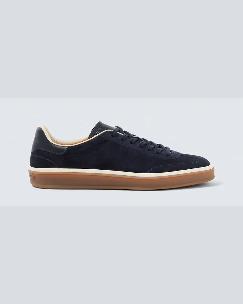 Loro Piana Sneakers Tennis aus Veloursleder und Leder Blau