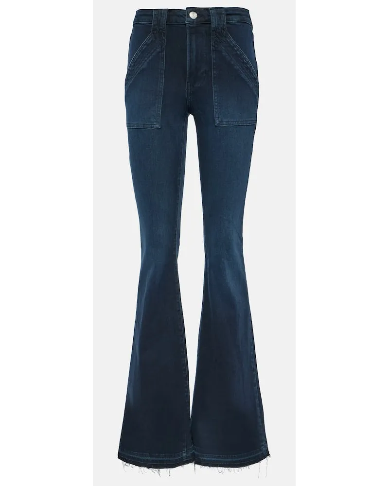 Frame Denim High-Rise Flared Jeans Trapunto Blau