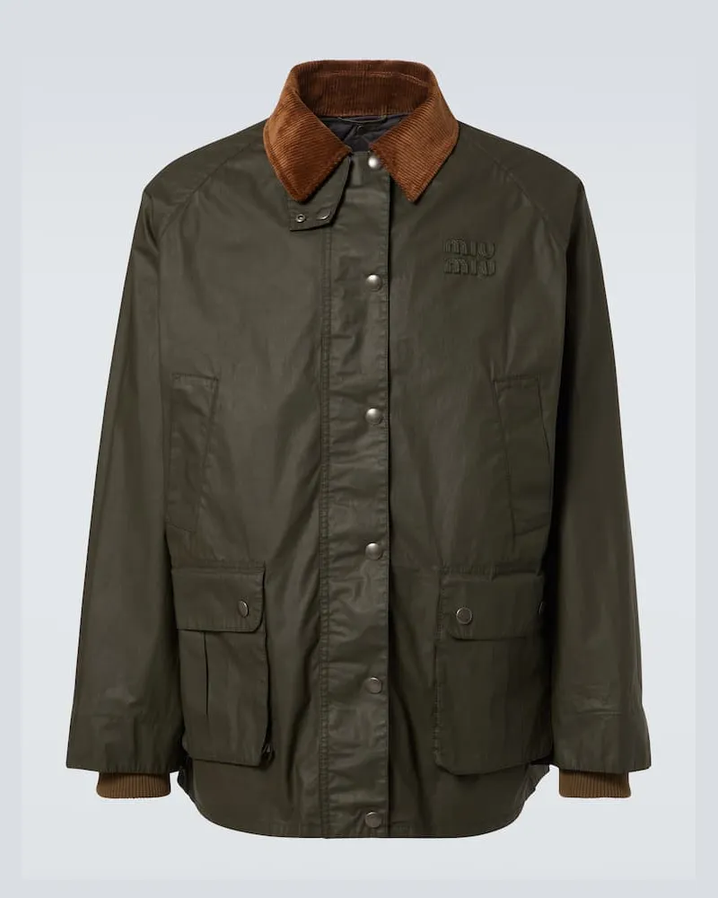 Miu Miu Feldjacke aus Popeline mit Cord Grün