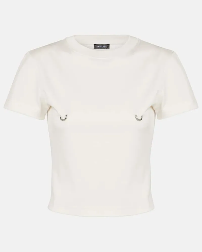 Thierry Mugler Verziertes Cropped-Top aus Baumwoll-Jersey Weiß